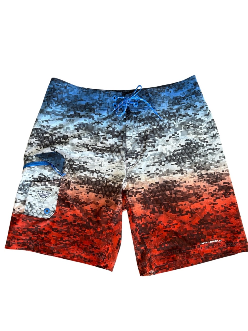 Columbia PFG Red White Blue Geometric Print Swim Board Shorts Size 34